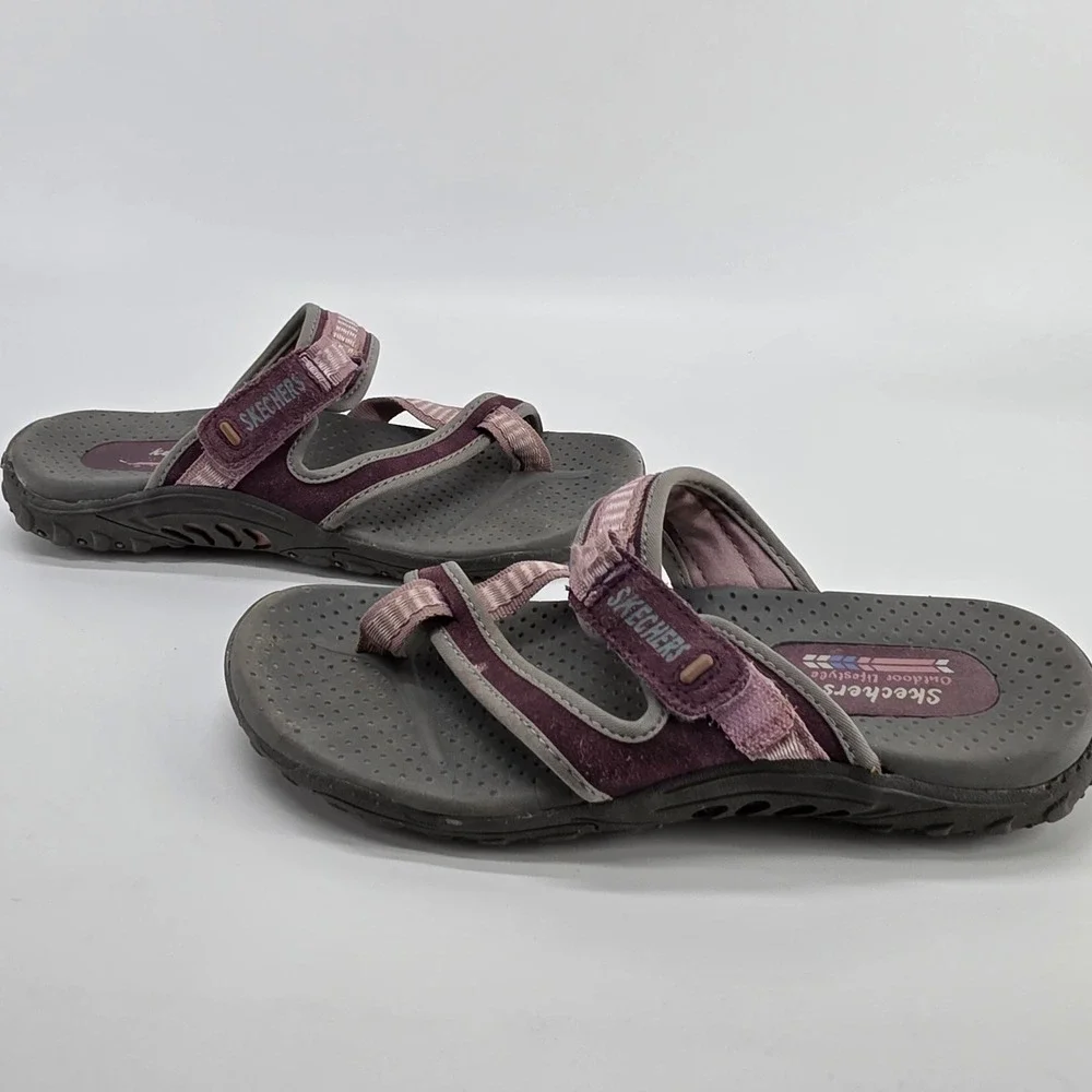 Skechers Reggae Adventure Sandals Purple Gray Outdoor Thong Flip Flop Gorpcore 7